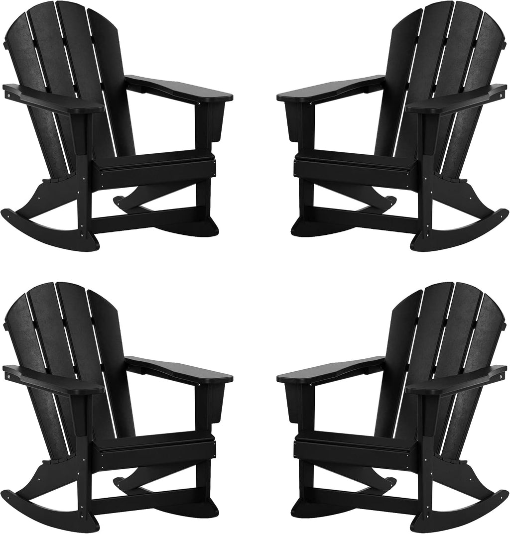 WestinTrends Malibu Outdoor Patio Porch Rocking Adirondack Chair (Set of 4), Black