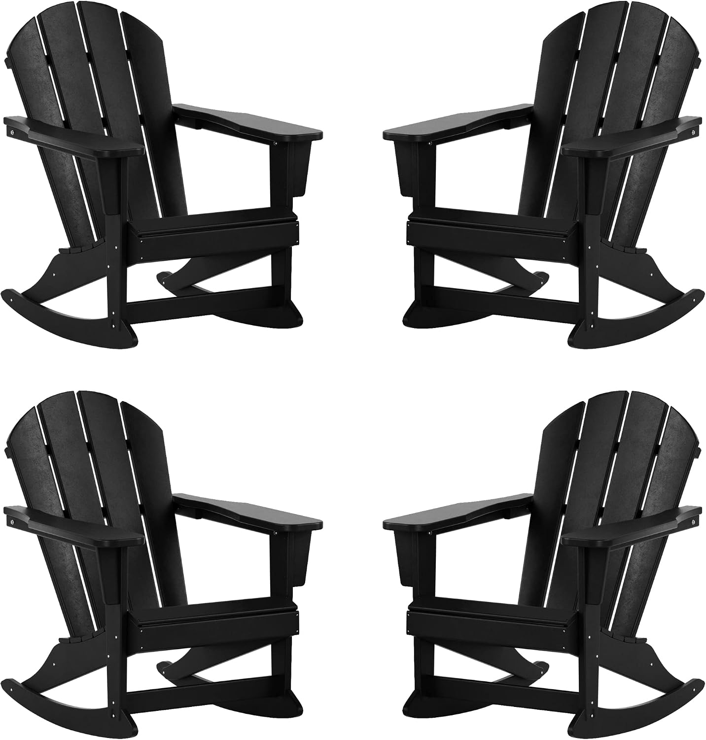 WestinTrends Malibu Outdoor Patio Porch Rocking Adirondack Chair (Set of 4), Black