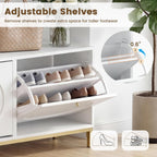 GOFLAME Shoe Storage Bench, Narrow Entryway Bench with 2 Flip Drawers, Adjustable Shelves and Metal Legs, Modern Shoe Rack Organizer, Shoe Cabinet for Hallway, Living Room, Bedroom