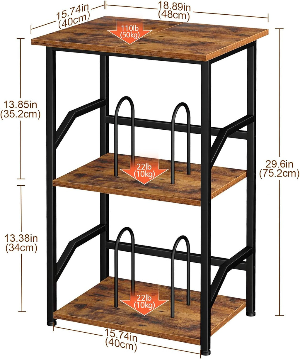 LOAKEKEL Record Player Stand, Large Vinyl Record Storage Up to 200 Albums, 3 Tier End Table with Removable Dividers, Tall Side Table for Living Room, Bedroom, Rustic Brown, HETCD020BR-1