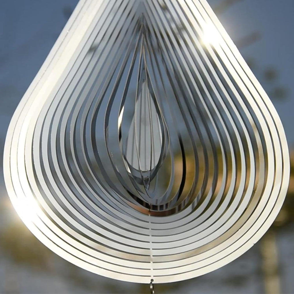 Wind Spinners, 2× 3D Stainless Steel Outdoor Hanging Wind Spinner, 2× Metal Pendants and 3× 360° Rotating Hooks with Wirerope, Reflective Decor for Outside Yard and Garden (Shape No.1)