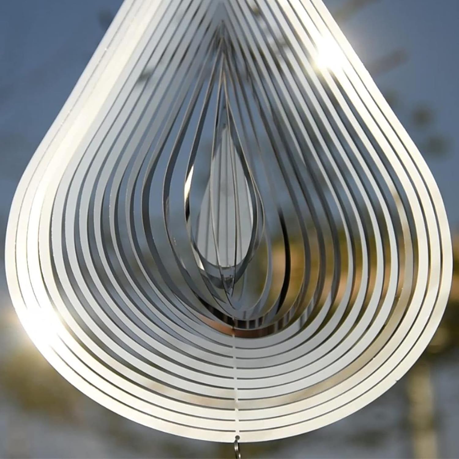 Wind Spinners, 2× 3D Stainless Steel Outdoor Hanging Wind Spinner, 2× Metal Pendants and 3× 360° Rotating Hooks with Wirerope, Reflective Decor for Outside Yard and Garden (Shape No.1)