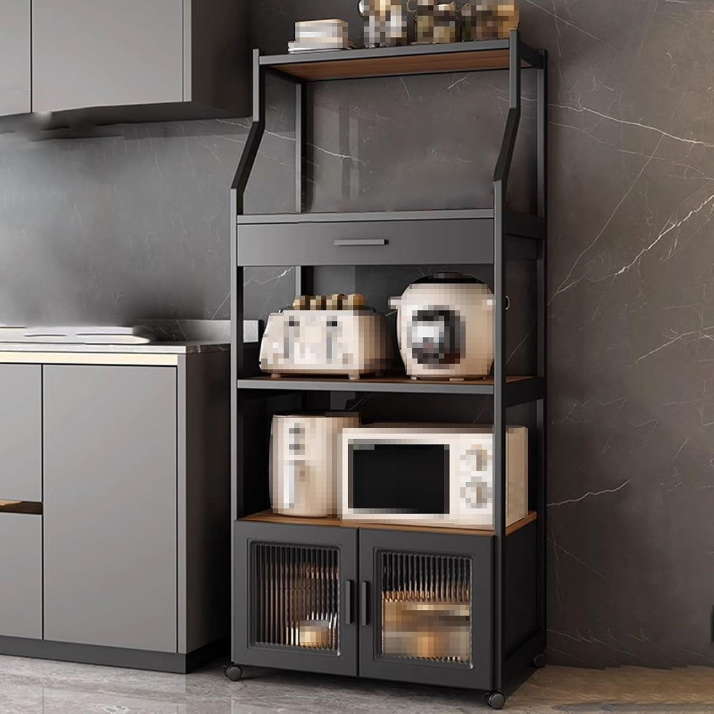 Kitchen Pantry Storage Cabinet Environmentally Friendly Particle Board Silent Hinge + Glass Door Storage Design for Kitchen Dining Living Study Room, Black(50 * 44 * 165cm)
