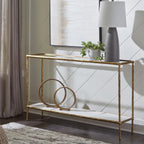 Signature Design by Ashley 52" Glass & Marble Narrow Console Sofa Table | Mid-century modern entryway accent, Glass & genuine marble shelves, Antiqued brass frame, Ryandale Series