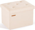 HAUSFRAU Ottoman Storage Bench Small Folding Foot Rest Stool Linen Beige | Small Footrest Footstool, Bedroom Bench, Living Room Dorm Ottoman, Rectangle, Upholstered Botton Tufted