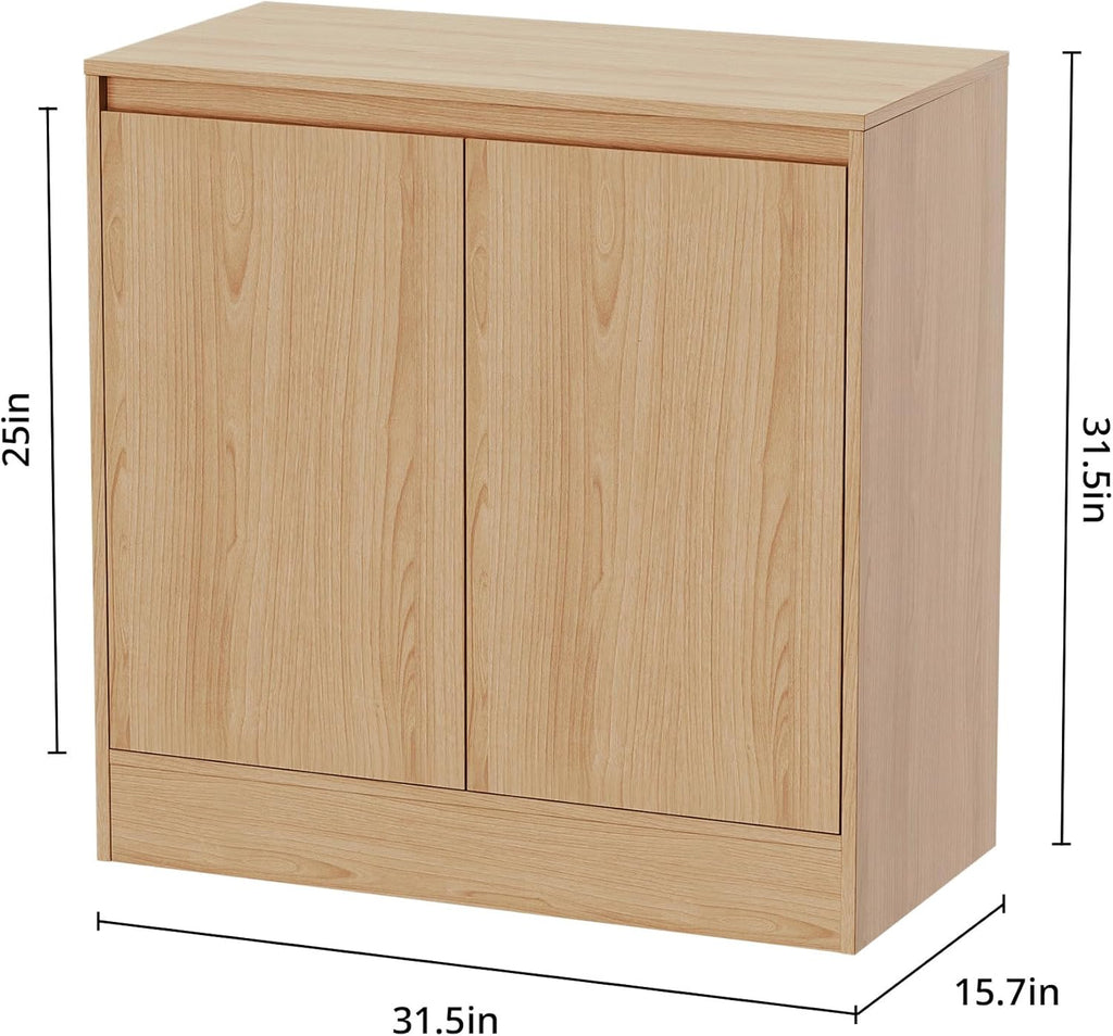 Housoul Buffet Cabinet with 4 Doors, Coffee Bar Cabinet with Adjustable Shelf, Modern Kitchen Buffet Sideboard for Living Room, Kitchen, Oak [2-Set]