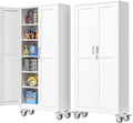 PAOFIN 75''H Metal Garage Storage Cabinet with Wheels,Steel File Cabinets with 2 Doors and 5 Adjustable Shelves for Home Office, Warehouse, Required Assembly,White