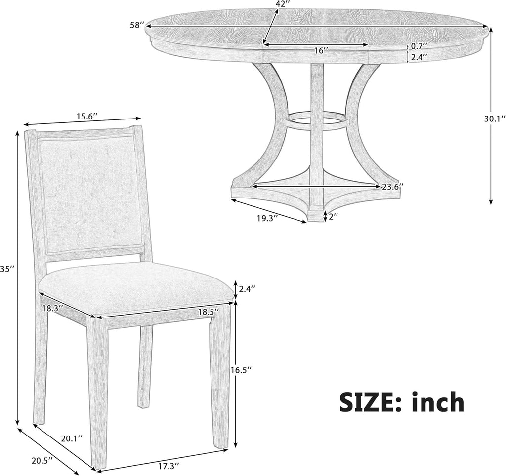 Bellemave Extendable Dining Table Set for 4, 5-Piece Retro Round Table Set with 4 Upholstered Chairs, Round Table with a 16" W Leaf, Oval Kitchen Table Set with Extendable Table (Espresso)