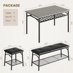 GAOMON Dining Table with Benches, Kitchen Table Set for 4, Dining Room Table Set with Upholstered Bench and Square Stools, Metal and Wood Dining Table Set for 4 with Storage for Small Space-Grey