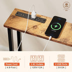 Keelian 102" Narrow Console Sofa Table - 2 Power Outlets & 4 USB Ports, Metal Frame, Rustic Brown, Perfect for Hallway, Office, and Behind Sofa - Easy Assembly, 4.9' Extension Cord Included