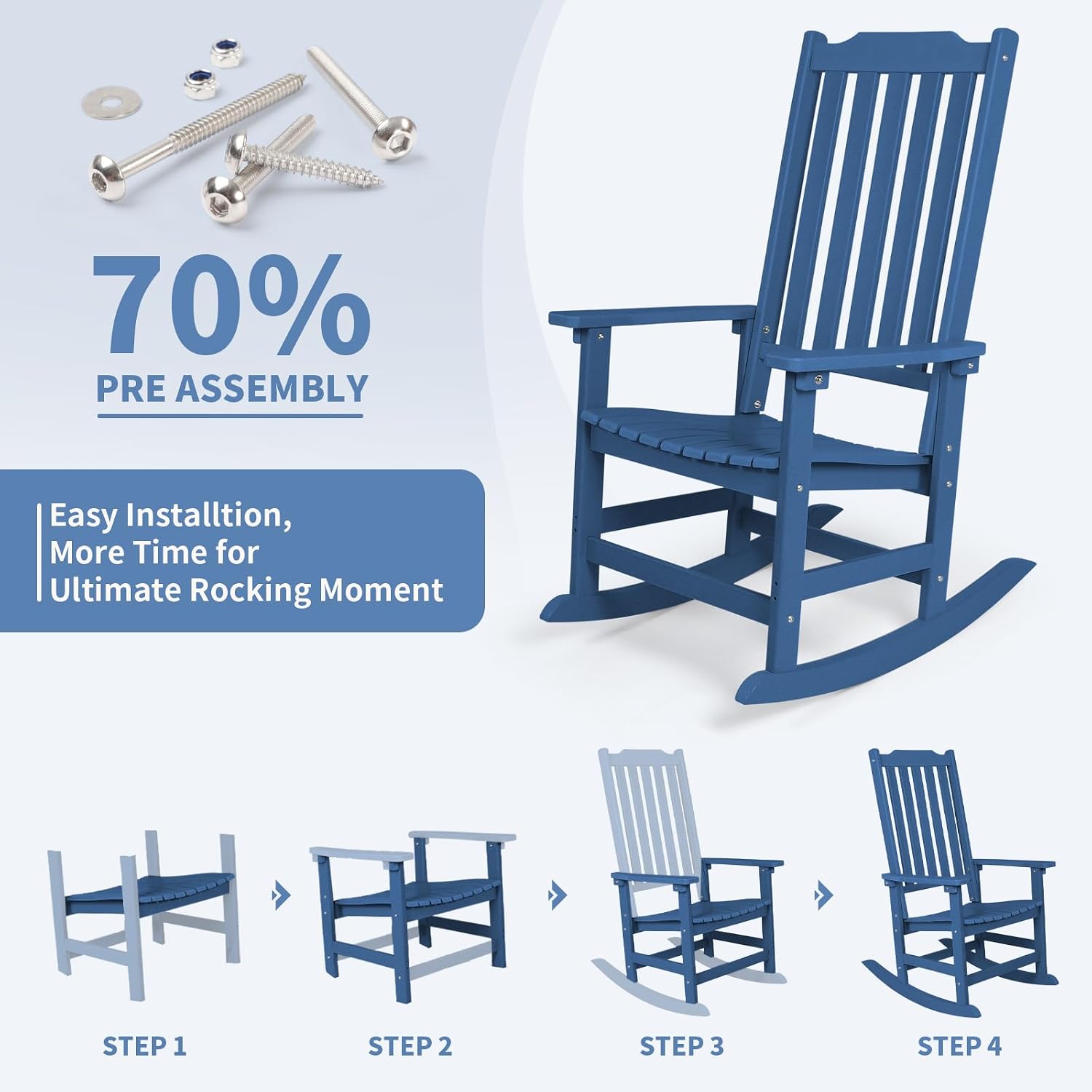 Outdoor Rocking Chairs Set of 2, Oversized All Weather High Back Porch Rocker, Patio Rockers for Outside