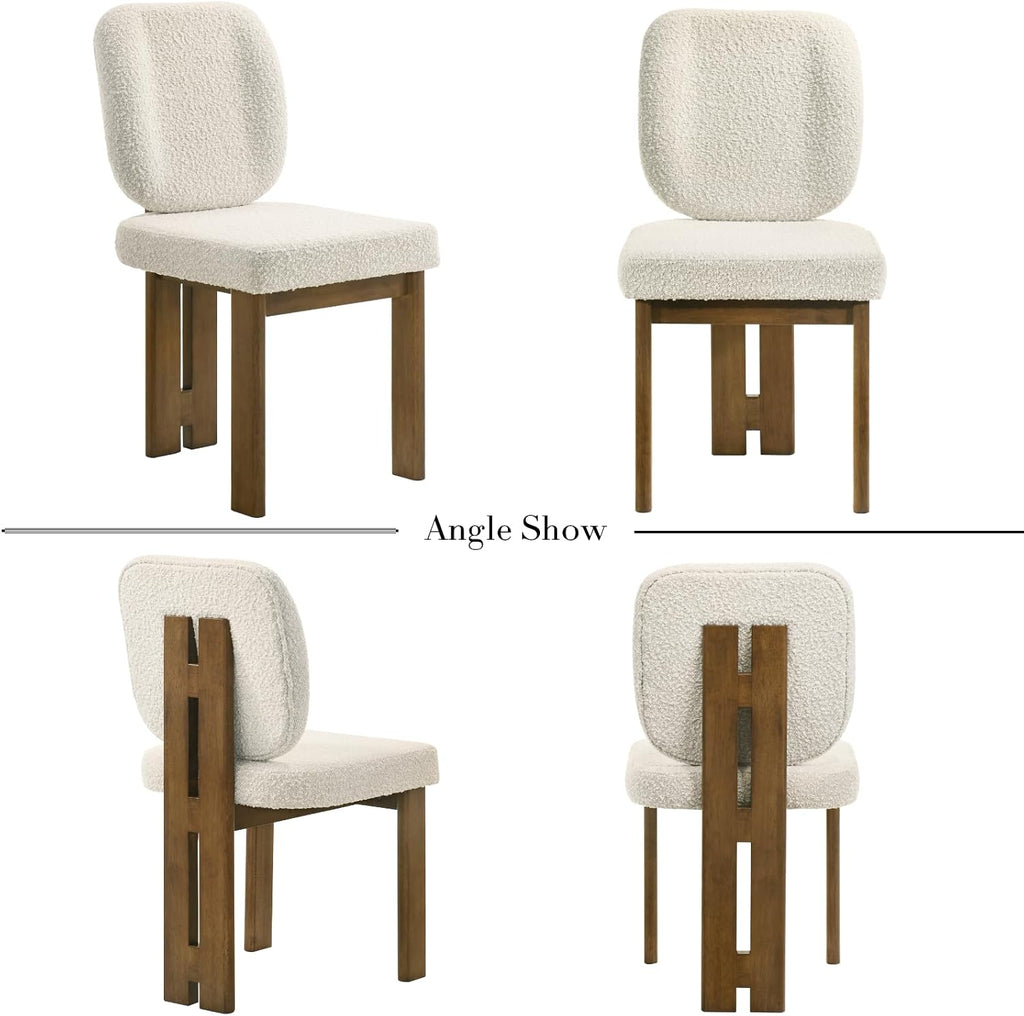 CIMOTA Modern Boucle Dining Chairs Set of 4, Upholstered Armless Side Chairs with Ergonomic Curved Back/Walnut Wood Legs, Mid-Century Accent Chairs for Kitchen or Dining Room, Beige