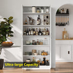 White Tall Kitchen Pantry Cabinet Organizers and Storage with Doors and Adjustable Shelves，Wood Large Gabinetes Para Cocina Office Bookshelf for Laundry Room Cabinets (31.5”W*15.7”D*71”H)