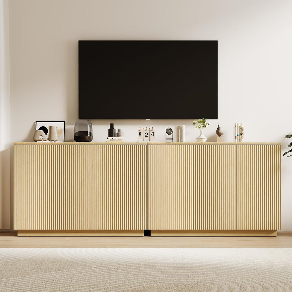 Sideboard Buffet Cabinet with Storage - 47" Fluted Coffee Bar Cabinets Credenza with Adjustable Shelves, Accent Buffets & Sideboards Console, Wood Side Board for Living Room, Kitchen, Entryway