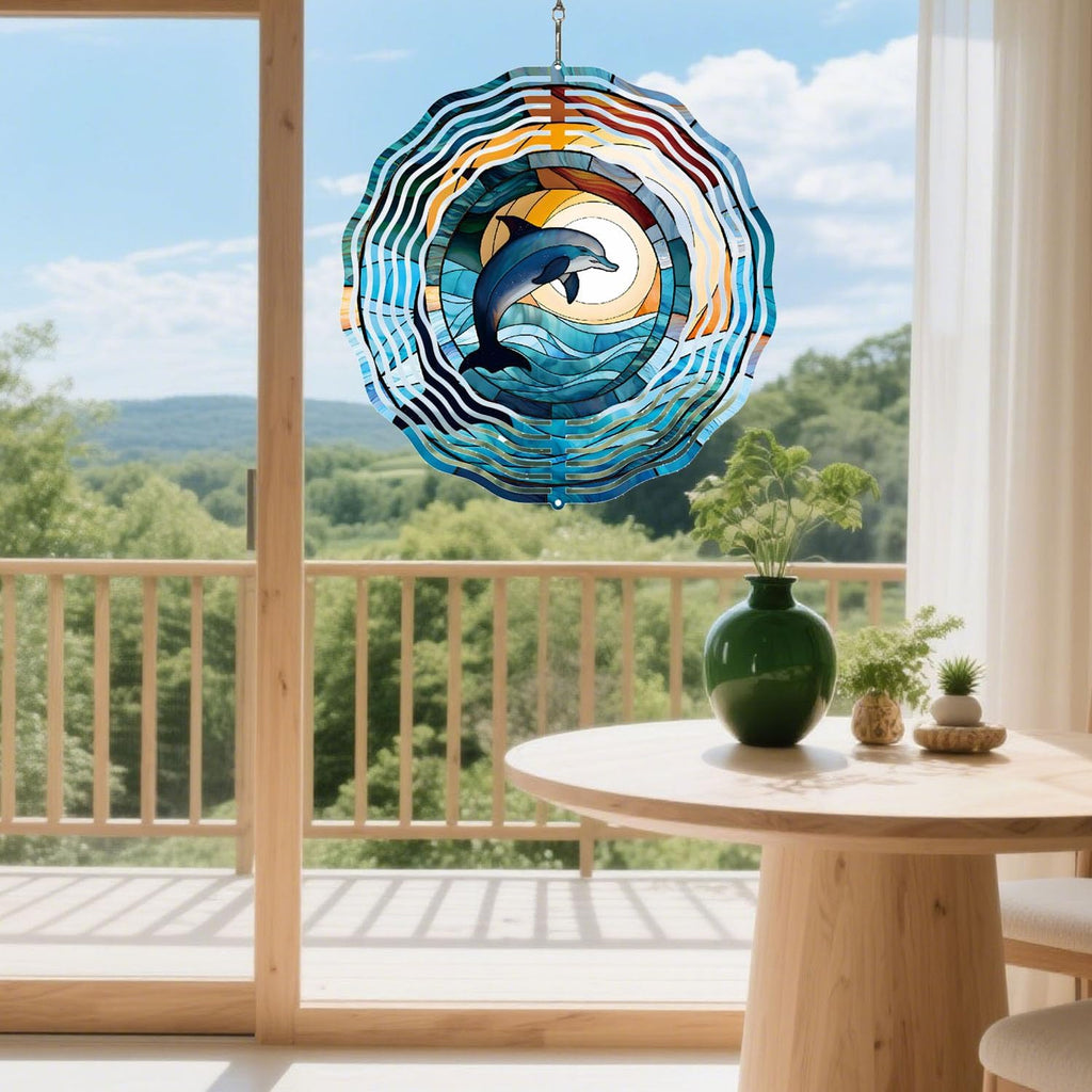 Metal 3D Wind Spinners Outdoor Dolphin Decorations Hanging, Festive Gifts for Women Mom Grandma, 25cm/ 9.84in 3D Wind Spinners for Garden Decor for Patio,Yard,Outdoor
