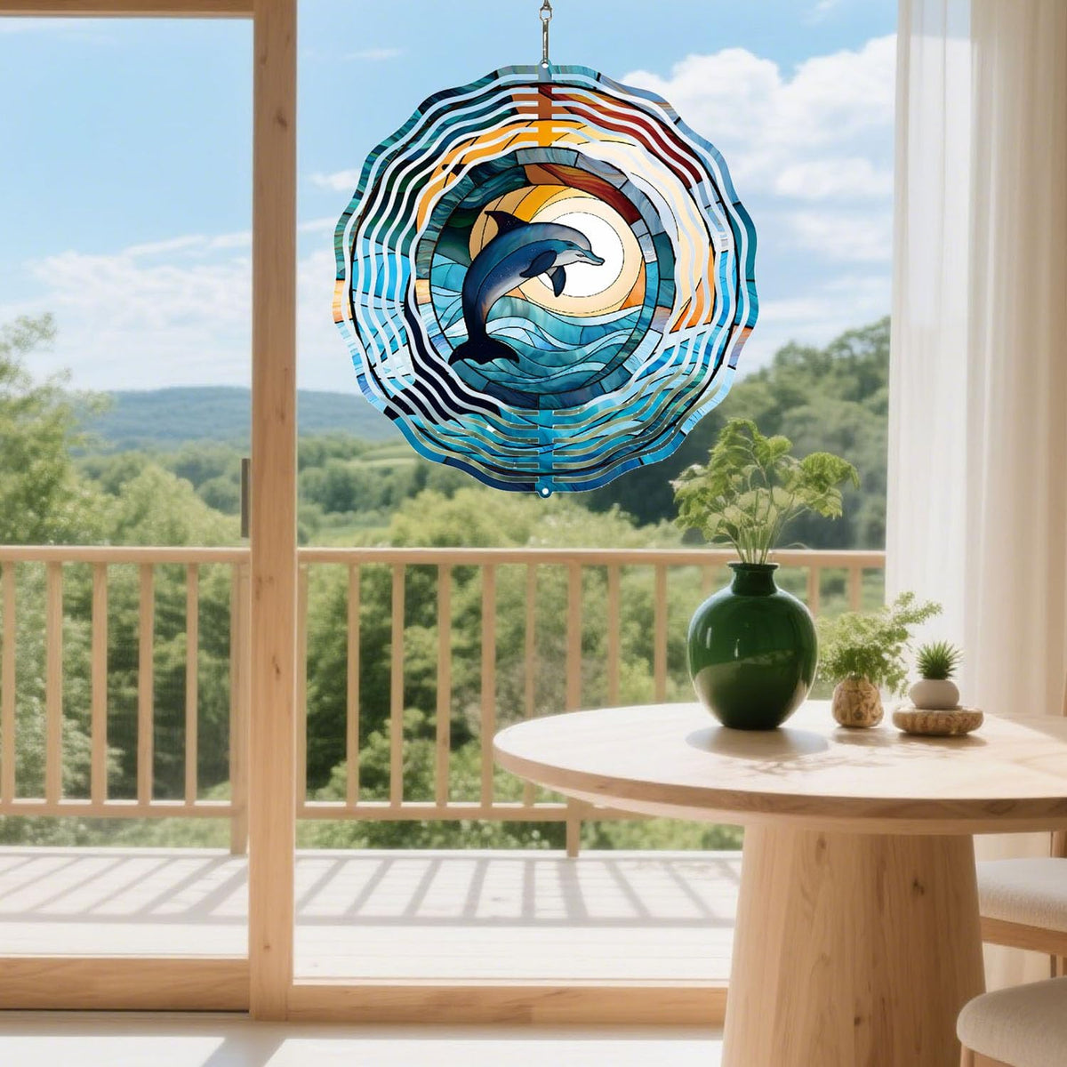 Metal 3D Wind Spinners Outdoor Dolphin Decorations Hanging, Festive Gifts for Women Mom Grandma, 25cm/ 9.84in 3D Wind Spinners for Garden Decor for Patio,Yard,Outdoor