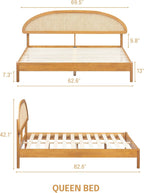 NTC Gem Wooden Bed Frame with Headboard and Natural Rattan, Solid Oak/Rubber Wood Foundation with Silent Slats, 1000 Lb Capacity, Effortless Assembly (Natural Cane - Rustic Oak, Queen)