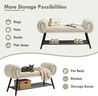 45" Entryway Bench with Shoe Storage，Modern Bedroom Velvet Fabric Upholstered with Stable Metal Frame and Solid Shelf for Bedroom, Living Room，Foyer, 330LB, Cream
