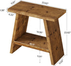 Solid Wood End Table for Living Room Set of 2, Narrow Small Side Table with 2-Tier Storage, Farmhouse Bedside Nightstand for Bedroom, Small Places, Rustic Brown (2 PCS)