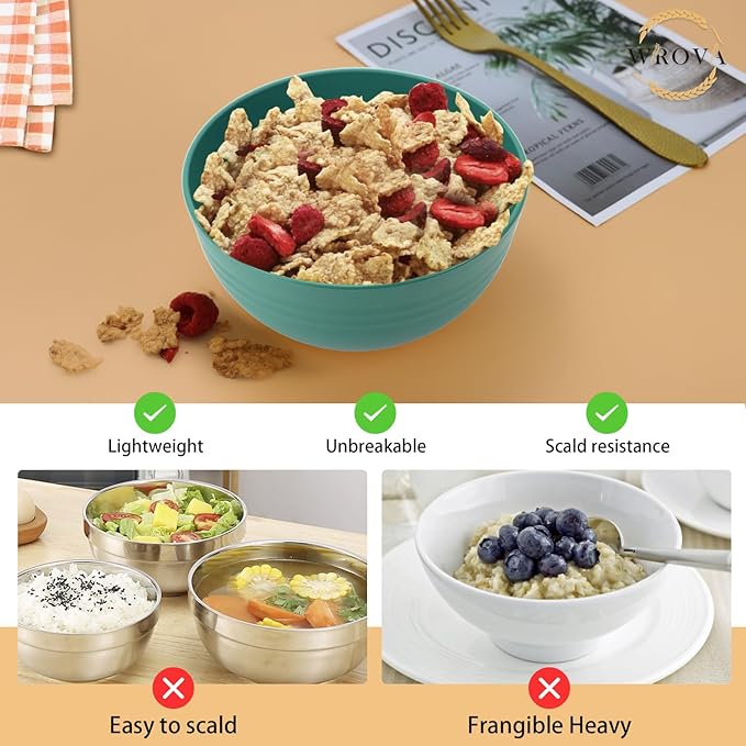 Wheat Straw Bowl Sets,8 PCS Unbreakable Cereal Bowls 26 OZ,Microwave and Dishwasher Safe Bowls,Kids Bowl suitable for cereal,salad,snack and soup (Green)
