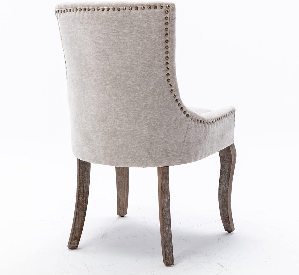 Ball & Cast Mid-Century Upholstered Dining Chairs Set of 2, Thickened Fabric Wingback Kitchen Chairs with Bronze Nail Head & Toned Solid Wood Legs, Beige