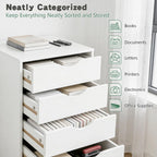 SweetGO 5 Drawer File Cabinet, Under Desk Storage with Drawers, Wood File cabinets for Home Office, Dorms (White)