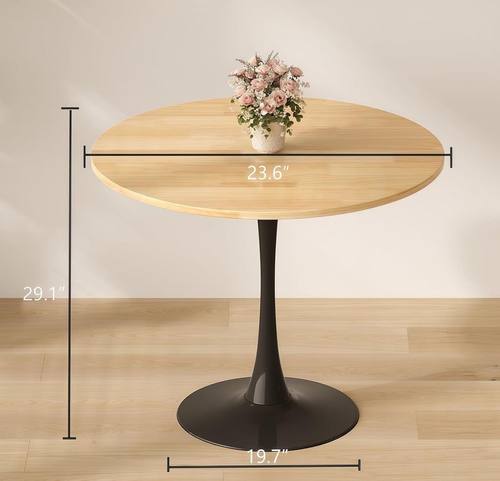 24" Tulip Table for 1-2 Persons Modern Round Dining Room Table, Mid-Century Modern Nature Small Kitchen Table with MDF Wooden Top, Leisure Coffee Table for Living Room, Dining Room, Office