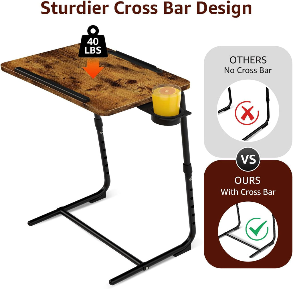 Folding TV Tray Adjustable Dinner - Trays for Eating On Couch Wooden Tables Mate Stand Foldable Desk with Cup Holder Portable