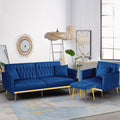 2 Pieces Velvet Sofa Set with Adjustable Armrest and Backrests, Blue | 70” Convertible Futon Sofa Bed & Mordern Accent Chair with Ottoman for Living Room, Bedroom