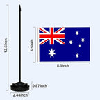 Australia Australian Deluxe Desk Flag Set Small Mini Miniature Australia Australian Table Desktop Flags With Solid Pole, Black Base and Spear Top(2 Pack)