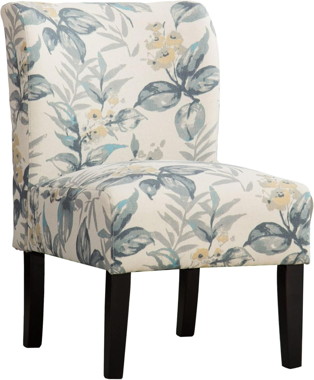 Roundhill Furniture Capa Print abric Armless Contemporary Accent Chair, Blue Leaves