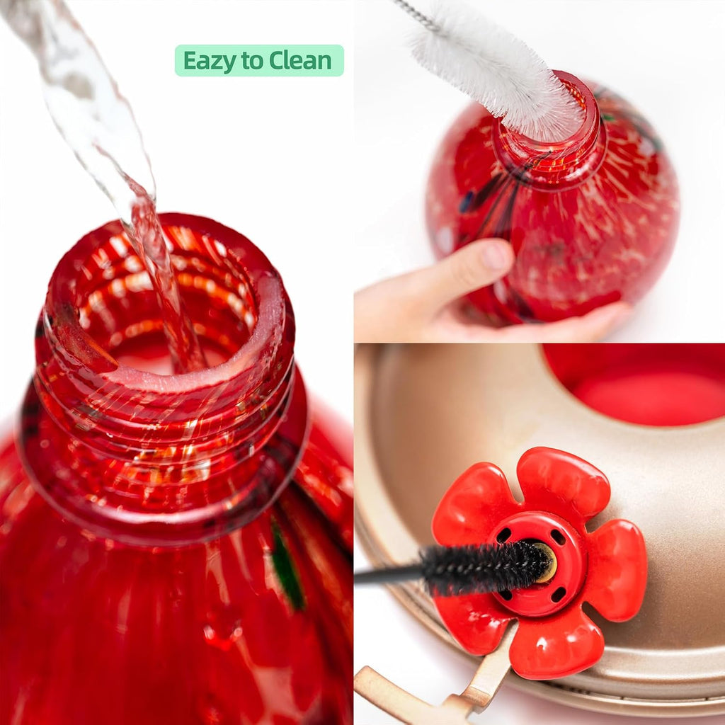 Gifts for Mom 34OZ Hand Blown Glass Hummingbird Feeders for Outdoors Hanging, with Ant Moat Humming Bird Feeders, Porch Backyard Decor Gifts for Women (Floral Balloon)