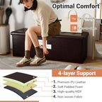 43 Inches Folding Storage Ottoman Bench, Foldable Foot Rest Stool End of Bed Bench with Side Pocket, Storage Chest for Living Room, Entryway & Bedroom (Brown)