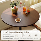 24 Inch Round Dining Table,Mid-Century Tulip Table with Metal Pedestal Base,Modern Leisure Table for Small Space Kitchen Dining Room,Easy Assembly,Walnut and Black