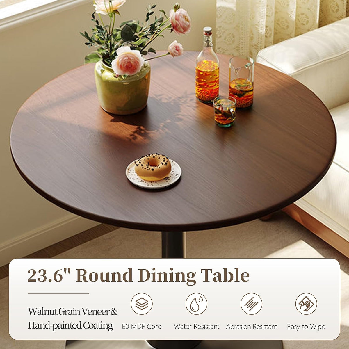 24 Inch Round Dining Table,Mid-Century Tulip Table with Metal Pedestal Base,Modern Leisure Table for Small Space Kitchen Dining Room,Easy Assembly,Walnut and Black