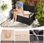 PE Rattan Outdoor Storage Loveseat Brown UV-Resistant Woven Rattan Pattern, 40-Gallon Under-Seat Storage, 800lbs Capacity for Patio