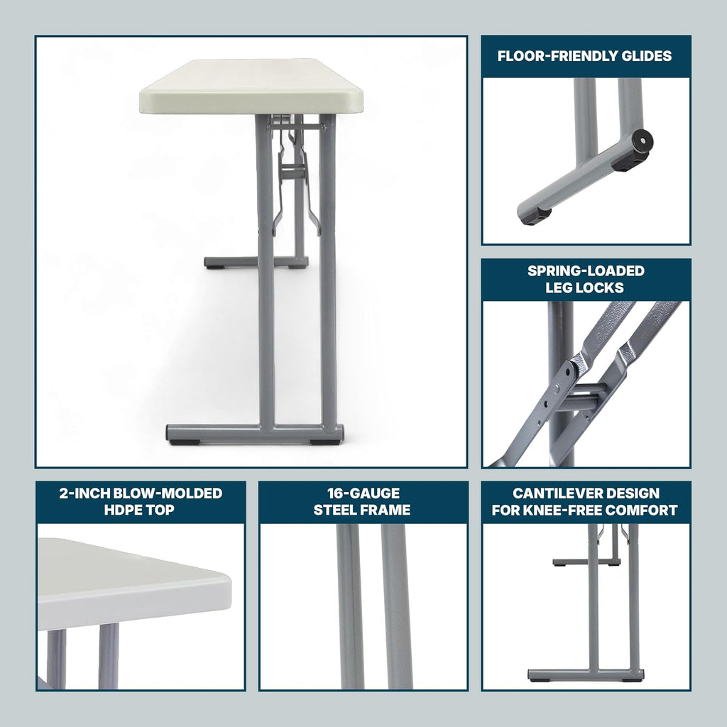 OEF Furnishings OEFBT-SEM1896 Commercial-Grade Premium Industrial Seminar Folding Table with Thick Blow-Molded Top and 16-Gauge Cantilever Steel Legs (Seminar, 18" × 96", Speckled Gray Top)