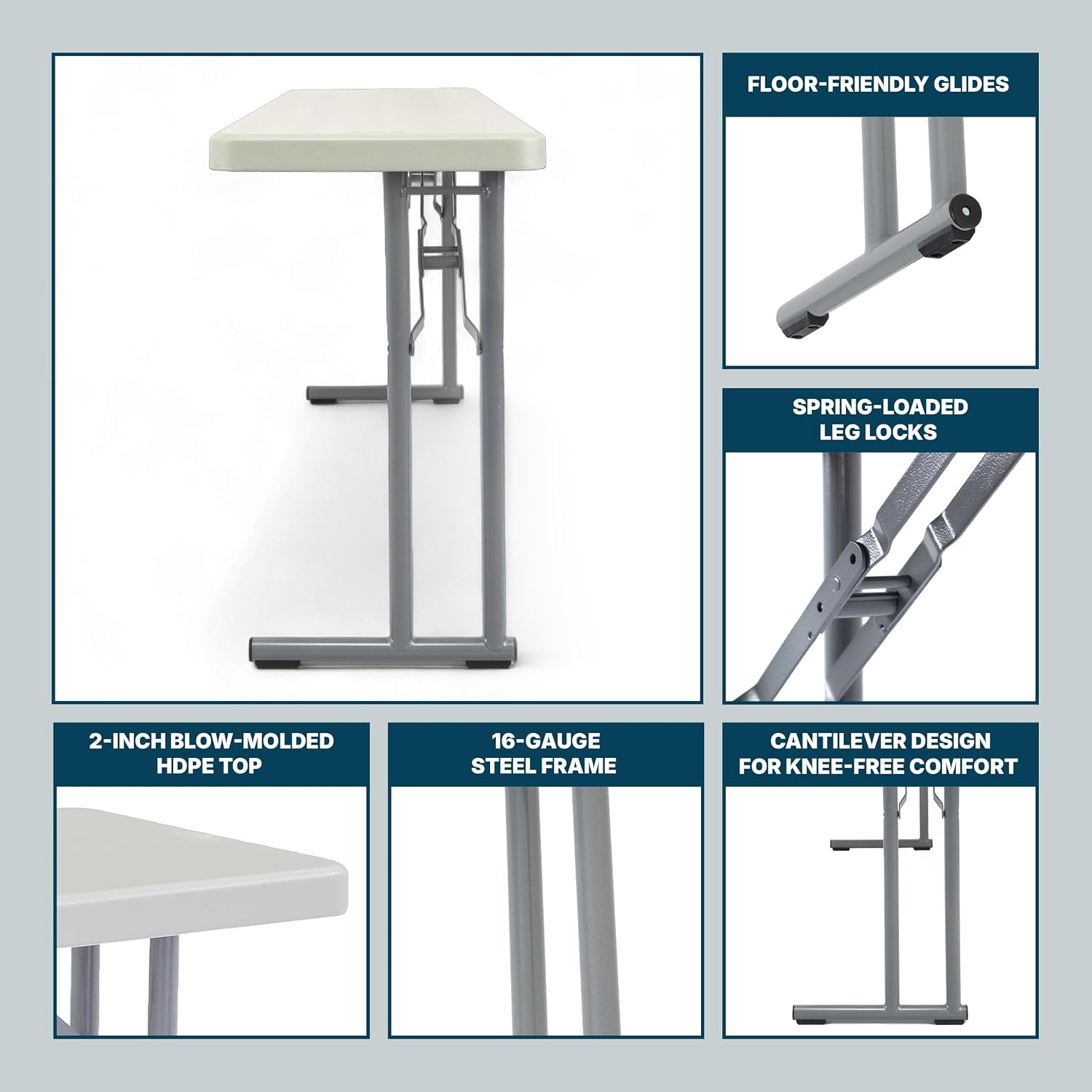 OEF Furnishings OEFBT-SEM1896 Commercial-Grade Premium Industrial Seminar Folding Table with Thick Blow-Molded Top and 16-Gauge Cantilever Steel Legs (Seminar, 18" × 96", Speckled Gray Top)
