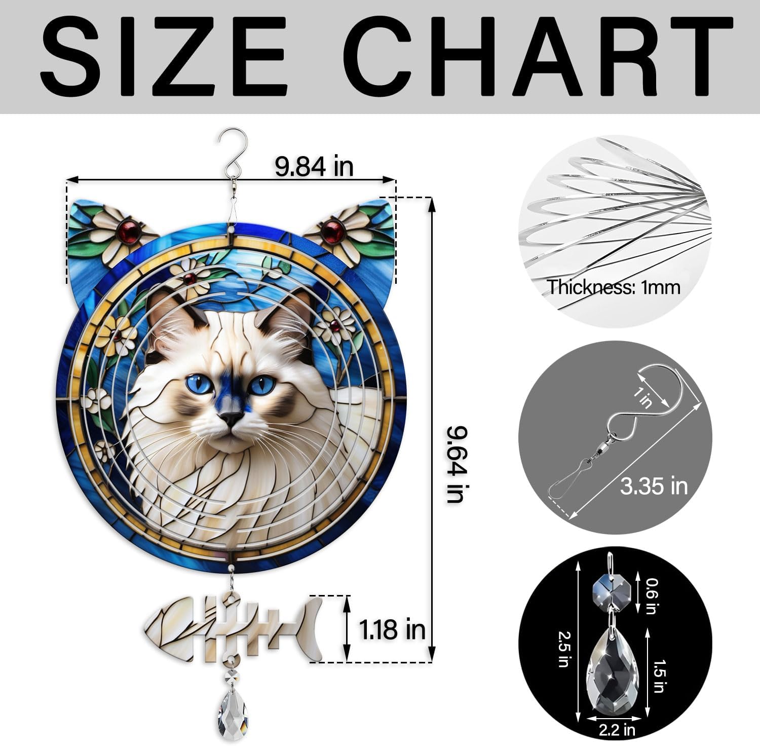 Birman Cat Wind Spinner, Birman Cat Wind Spinner Hanging for Yard and Garden