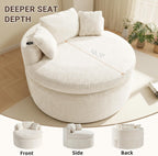 Oversized Round Chair Lounge Chaise Indoor, 58'' Modern Upholstered Corduroy Deep Seat Cloud Sofa Bed, No Assembly Required Floor Chair with 3 Pillows for Living Room, Bedroom, Reading, Beige