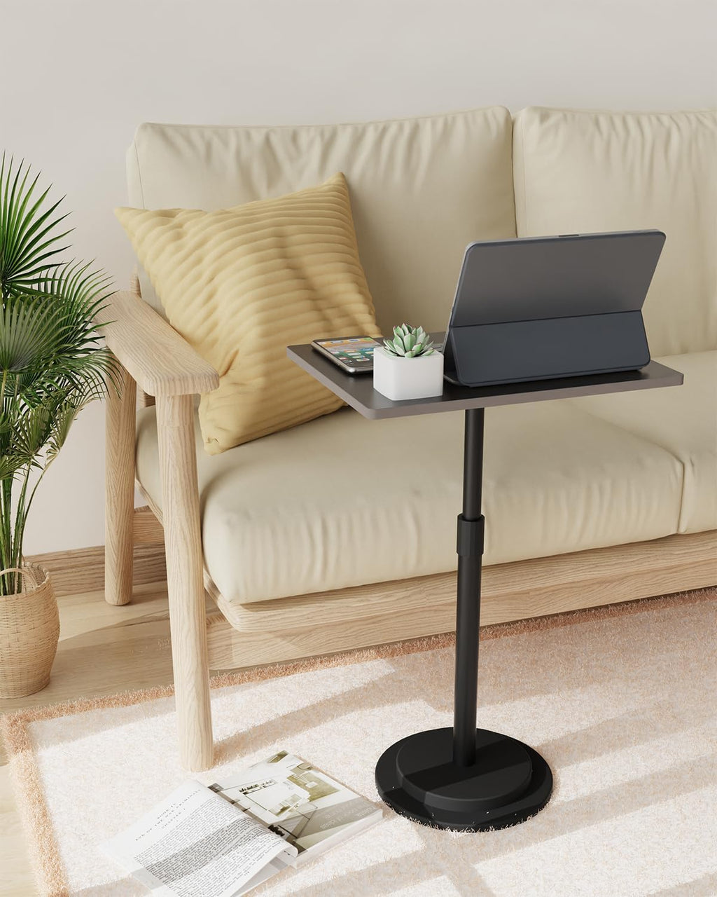 Small Side Table, Height Adjustable Nightstand, Square Indoor Metal Plant Stand, for Living Room, Bedroom, Office, Bathroom, 1 Pack, Dark Brown, GBZ001RZ-1