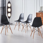 Dining Chairs Set of 4, Modern Plastic Kitchen Chairs with Beech Wood Legs for Dinner Living Waiting Room Bedroom, Black
