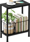Narrow Side Table, Skinny End Tables with Magazine Holder, Small Sofa Table for Small Spaces, Space-Saving Design, Slim Nightstand Bedside Table for Living Room, Bedroom, Office, Black