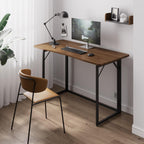 JOYMOOP 47.2" Brown Folding Desk, No Assembly, Wooden Top, Large Size | Versatile Foldable Desk for Work, Study, Craft | Slim-Folding Storage | 150 lbs, Safe Corners | Metal Legs Foldable Table