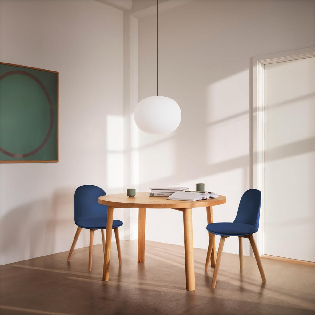 2xhome Set of 2 Modern Armless Dining Chairs | Plastic Shell with PU Leather Cushion Padded Seat and Wooden Legs | Indoor or Outdoor Use | Home Kitchen Patio, Blue