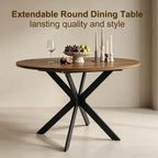 mikibama 54" Extendable Round Dining Table for 4-6, Modern Oval Kitchen Table with Metal Legs & Faux Wood Grain Top, Space Saving Expandable Dining Room Table for Small Space, Easy Assembly, Walnut