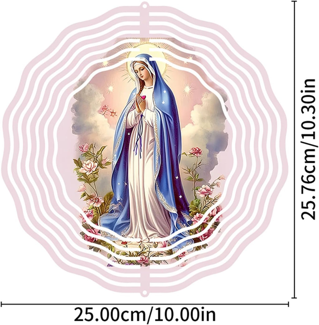 Virgin Mary Prayer Wind Spinner, Metal Wind Spinners Outdoor Indoor,Virgin Mary Hanging Garden Decor for Outside, Stainless Wind Spinners for Yard and Garden 10 inch 3D (25.76X25 CM)