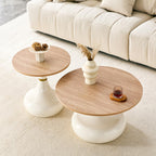 Affordable Luxury Gourd-Shaped Nesting Coffee Table Set. (Off White + Wood + MDF+Metal)