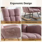 Rocking Chair Nursery, Teddy Upholstered Glider Rocker with High Backrest, Reading Chair Modern Rocking Accent Chairs Glider Recliner for Living Room, Nursery, Bedroom,Pink