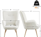 Yaheetech Barrel Chair, Fuzzy Accent Chair with High Back, White | Boucle Fabric Armchair with Soft Padded, Modern Vanity Chair, for Living Room Bedroom Makeup Room